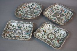 A 19TH CENTURY CHINESE EXPORT MATCHED FOUR PIECE PART DESSERT SERVICE, painted with alternating