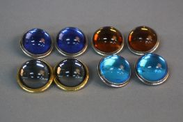 A COLLECTION OF LALIQUE CABOCHON GLASS EARRINGS, four pairs of clips earrings, colours to include