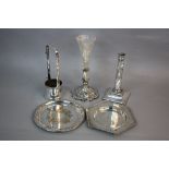 AN EDWARDIAN SILVER CANDLESTICK, (a.f), marks rubbed, height approximately 21cm, together with a
