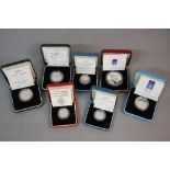 A QUANTITY OF BOXED SILVER PROOF COINS, to include all by The Royal Mint, 70th Birthday silver proof