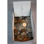 A SHOEBOX OF COINS, contains some silver