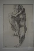 RALPH BROWN RA (1928-2003), pencil sketch of a female nude with right knee raised, signed with