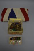 A BOX CONTAINING A GROUP OF WWII MINIATURE MEDALS, on a wearing bar, consisting of 1939-45 star,