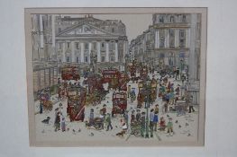 DIANE ELSON, (b.1953-), The Royal Exchange, busy street scene set in the late 19th Century,
