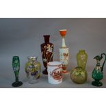 A COLLECTION OF LATE 19TH AND 20TH CENTURY ENAMELLED GLASSWARE, various colours including white