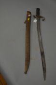 A FRENCH YATAGHAN SWORD BAYONET FOR THE 1866 CHASSEPOT RIFLE, complete and marked along the top of