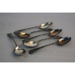 A SET OF SIX LATE VICTORIAN OLD ENGLISH PATTERN TEA SPOONS, engraved initials, makers mark for