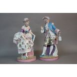 A PAIR OF LATE 19TH CENTURY CONTINENTAL PORCELAIN FIGURES OF GALLANT AND HIS LADY, possibly Prince