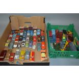 A QUANTITY OF UNBOXED AND ASSORTED PLAYWORN DIECAST AND PLASTIC VEHICLES, to include Spot-On, Corgi,