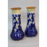 A PAIR OF ROYAL DOULTON STONEWARE VASES, of cylindrical form, with tube line decoration, impressed