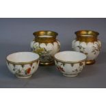 A PAIR OF ROYAL WORCESTER IVORY GROUND SUGAR BOWLS, of lobed circular form, printed and tinted