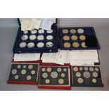 A BOXED AMOUNT OF PROOF SILVER COINS, 8 of which are sterling and gold cladded, all of the 30