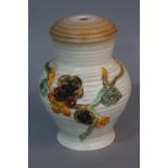 A CLARICE CLIFF NEWPORT POTTERY BALUSTER TABLE LAMP, (no fitting), moulded in relief with floral