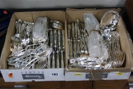 A LOOSE CANTEEN OF SILVER PLATED CUTLERY, including soup ladle, sauce ladles, butter knives, table