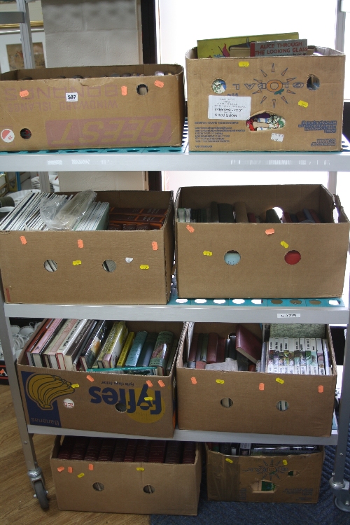 EIGHT BOXES OF BOOKS, including Dick Francis novels, children books, gardening interest, etc