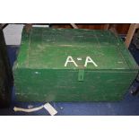 A PAINTED PINE PACKING CRATE, with rope handles