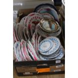 A BOX OF VICTORIAN/EDWARDIAN RIBBON PLATES, various themes including souvenirs, fruit and flower