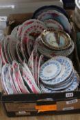 A BOX OF VICTORIAN/EDWARDIAN RIBBON PLATES, various themes including souvenirs, fruit and flower