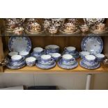 ROYAL DOULTON BLUE AND WHITE FLORAL TEASET, to include two cake plates, milk jug, sugar bowl, twelve