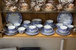 ROYAL DOULTON BLUE AND WHITE FLORAL TEASET, to include two cake plates, milk jug, sugar bowl, twelve
