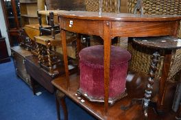 A MAHOGANY D-END TABLE, an Edwardian mahogany Pembroke table and an oak chest of three drawers (3)