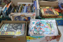 THREE BOXES OFCOMICS AND RELATED BOOKS, together with Superman and Batman jigsaws, etc