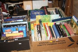 THREE BOXES OF BOOKS, including general interest, cookery, travel, etc