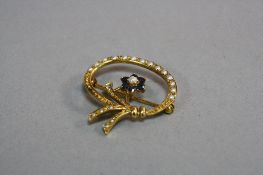 A 9CT SAPPHIRE AND PEARL BROOCH, approximate weight 5.3 grams