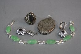A SILVER LOCKET, bracelet, ring, earrings etc