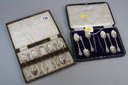 A SET OF SIX GEORGE V SILVER COFFEE SPOONS AND MATCHING SUGAR TONGS, trefoil ends, makers Lee &