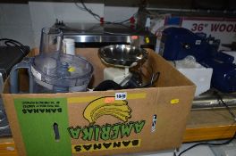 A BOX OF KITCHEN ELECTRICALS, and a Panasonic 900watt microwave