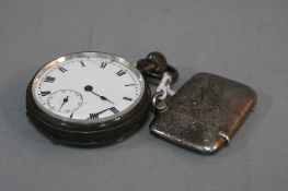 A SILVER POCKET WATCH, and a silver vesta (2)