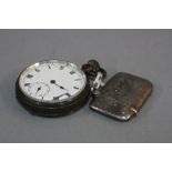 A SILVER POCKET WATCH, and a silver vesta (2)