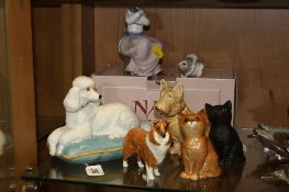 FOUR BESWICK ANIMALS, Poodle on Cushion No 2985, matt, Collie No 1814 and two Persian Kittens No