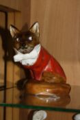 A ROYAL DOULTON FOX, dressed in hunting clothes, HN100, approximate height 15cm (cracks to tail)