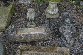 A PRE CAST LOG SHAPED GARDEN PLANTER, and two garden figures including an owl (3)