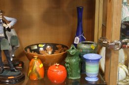 A GROUP OF CERAMICS, to include Bretby blue veined vase No 1920, another smaller, a Shelley