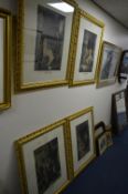 FOUR GILT FRAMED EARLY 20TH CENTURY COLOURED PRINTS OF SCENES OF COURTSHIP, various artists,
