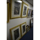 FOUR GILT FRAMED EARLY 20TH CENTURY COLOURED PRINTS OF SCENES OF COURTSHIP, various artists,