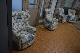 TWO PAIRS OF FLORAL UPHOLSTERED BUTTON BACK ARMCHAIRS