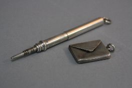 A SILVER PROPELLING PENCIL, marked 'Samson Morden' and a silver stamp case, Chester 1903