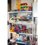 A QUANTITY OF CHILDREN'S TOYS, GAMES, BOOKS, PUZZLES, MUSICAL INSTRUMENTS, etc
