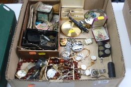 A BOX OF MISCELLANEOUS, including costume jewellery, coins etc