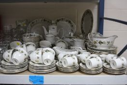 A ROYAL DOULTON LARCHMONT PATTERN DINNER SERVICE, includes tea pot, coffee pot, covered tureens, etc