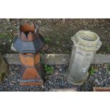 A TREACLE GLAZED CHIMNEY POT WITH CROWN TOP and a pre cast chimney (2)