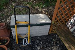 A PLASTIC GARDEN STORAGE CHEST, and a sack truck (2)