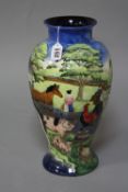 A LARGE BOXED OLD TUPTON WARE VASE, tube lined farmyard scene, approximate height 36.5cm