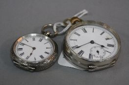 A SILVER POCKET WATCH, and silver fob watch (2)