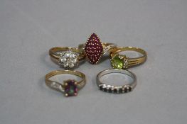 FIVE 9CT DRESS RINGS, approximate weight 12.7 grams