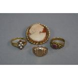 AN 18CT DRESS RING, ring size N, approximate weight 2.4 grams, two 9ct rings, rings size I and a